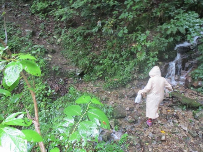 雨の中琴引山をいく