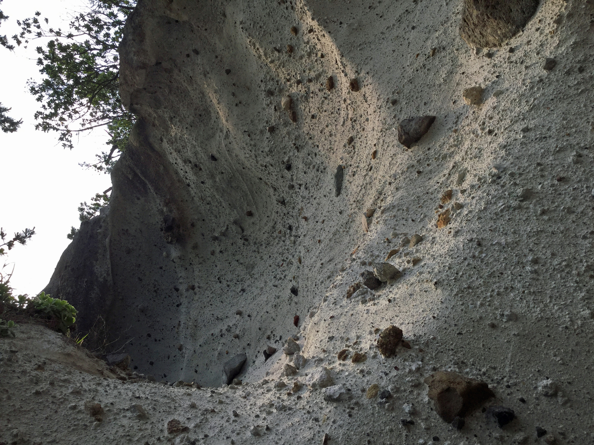 所々にあるゴツゴツした石は、噴火のときに飛んできた岩！