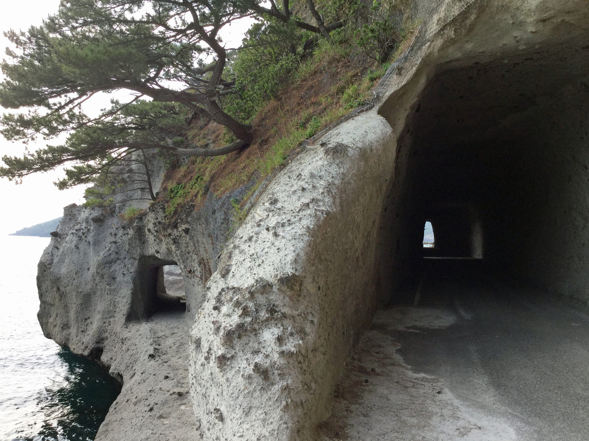 大きいほうのトンネルは、明治31年から昭和50年にかけて、火薬や重機を用いて掘られたもの。