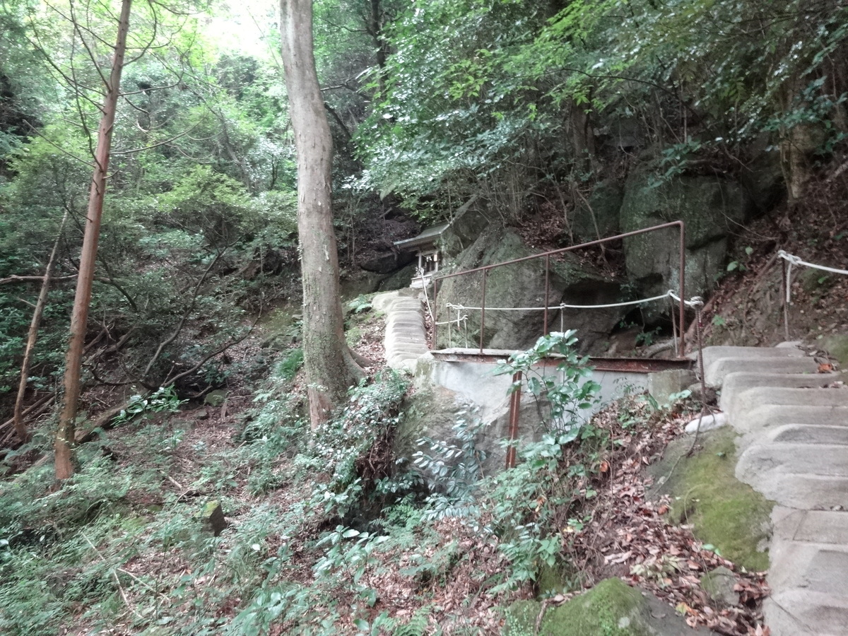 岩山横の鳥居をくぐると石段が続き・・・