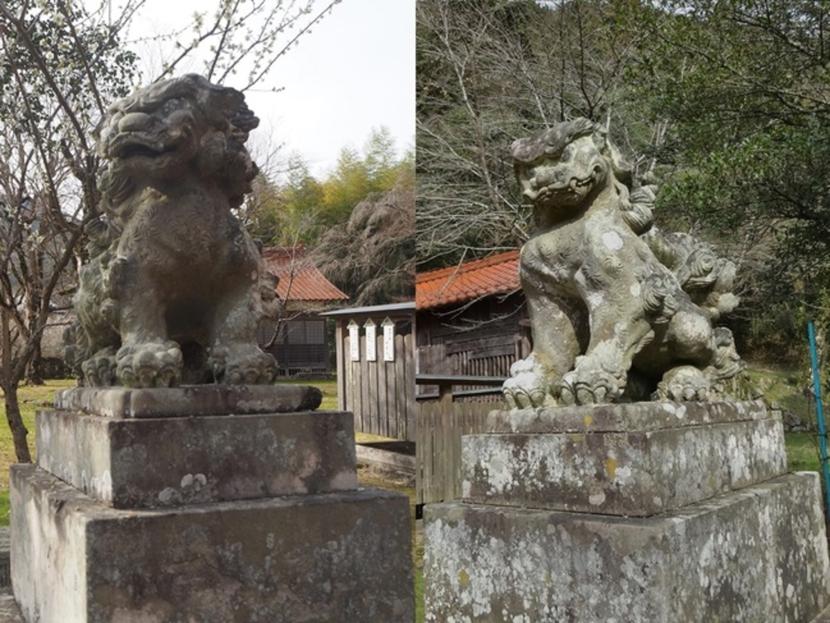 石彫唐獅子。津和野藩主亀井家のお抱え彫刻家、大島松渓の作。今にも飛びかかってくるかのような、特徴のあるお姿。