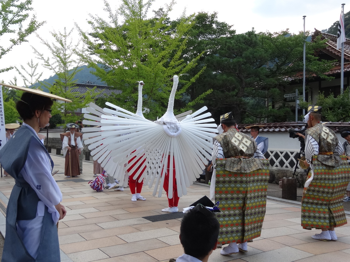 美しく優雅。神事なので神妙に鑑賞するのですが、鷺なのでどこか愛嬌があり楽しい気分にもなるのです。舞・囃子・唄、鷺が羽をカチカチと鳴らす音、すべてが心地よく、何度鑑賞してももう一度、と結局最後まで一緒についてまわりました。